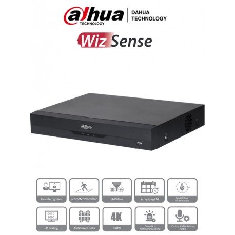 DAHUA XVR5116H-4KL-I3 - DVR de 16 Canales 4k/ 8 Megapixeles/ WizSense/ IA/ H.265+/ 16 Canales + 16 IP/ Hasta 32 Ch IP/ 2 Canale