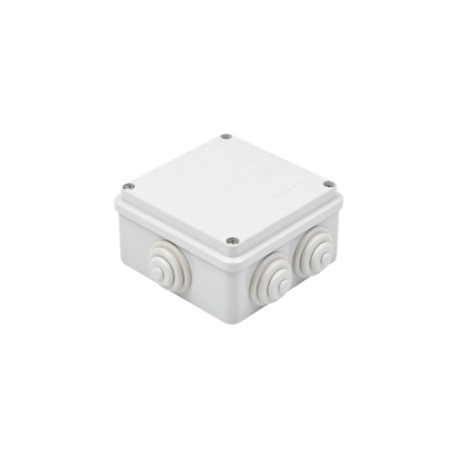 CAJA DE DERIVACIÓN DE PVC AUTO-EXTINGUIBLE CON 6 ENTRADAS, TAPA ATORNILLADA, 100X100X50 MM, PARA EXTERIOR (IP55)