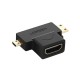 ADAPTADOR MICRO + MINI HDMI MACHO A HDMI HEMBRA / MINI HDMI TIPO C A HDMI TIPO A  4K@30HZ / MICRO HDMI TIPO D A HDMI TIPO A 108