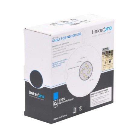 BOBINA DE CABLE DE 100M, CAT5E, 24 AWG, COLOR GRIS, UL, PARA APLICACIONES EN VIDEOVIGILANCIA, REDES DE DATOS. USO INTERIOR