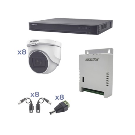 KIT TURBOHD 1080P / DVR 8 CANALES / 8 CÁMARAS TURRET (EXTERIOR 2.8 MM) / CONECTORES / TRANSCEPTORES / FUENTE DE PODER PROFESION