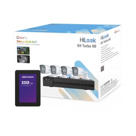 KIT TURBOHD 1080P + SSD 512 GB / DVR 4 CANALES / 4 CÁMARAS BALA COLORVU CON MICRÓFONO INTEGRADO / FUENTE DE PODER / ACCESORIOS 