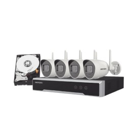 KIT IP INALÁMBRICO 4 MEGAPIXEL / NVR 4 CANALES / 4 CÁMARAS BALA PARA EXTERIOR / 1 HDD DE 1 TB / MODO REPETIDOR