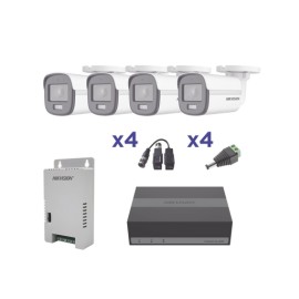 KIT COLORVU TURBOHD 1080P LITE / DVR 4 CANALES CON ALMACENAMIENTO 300GB(ESSD) / 4 CÁMARAS BALA COLORVU CON MICRÓFONO/ TRANSCEPT
