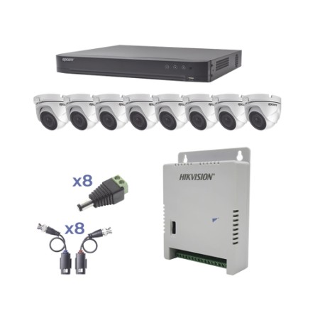 KIT TURBOHD 1080P / DVR 8 CANALES / 8 CÁMARAS EYEBALL (EXTERIOR 2.8 MM) / TRANSCEPTORES / CONECTORES / FUENTE DE PODER PROFESIO
