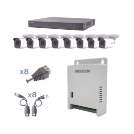 KIT TURBOHD 1080P / DVR 8 CANALES / 8 CÁMARAS BALA (EXTERIOR 2.8 MM) / TRANSCEPTORES / CONECTORES / FUENTE DE PODER PROFESIONAL