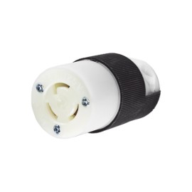 CONECTOR DE MEDIA VUELTA, 15 A 125 V AC,  2 POLOS, 3 HILOS, COLOR BLANCO Y NEGRO ( NEMA L5-15P).