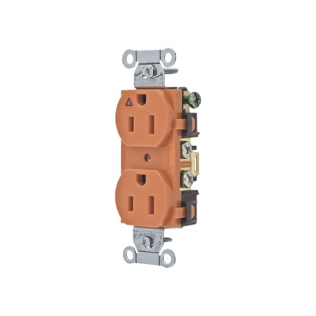 CONTACTO DÚPLEX 15A, 125V, 2 POLOS, 3 HILOS, COLOR NARANJA (NEMA 5-15R). GRADO COMERCIAL.