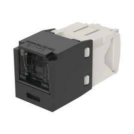 CONECTOR JACK RJ45 ESTILO TG CON VENTANA, MINI-COM, CATEGORÍA 6, DE 8 POSICIONES Y 8 CABLES, COLOR NEGRO