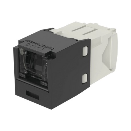 CONECTOR JACK RJ45 ESTILO TG CON VENTANA, MINI-COM, CATEGORÍA 6, DE 8 POSICIONES Y 8 CABLES, COLOR NEGRO