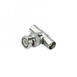 ADAPTADOR EN T PARA 75 OHM DE CONECTOR BNC MACHO A DOBLE BNC HEMBRA, NÍQUEL/ ORO/ TEFLÓN.