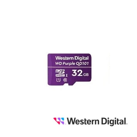 TARJETA MICROSD SERIE WD PURPLE 32GB WDD032G1P0C CLASE 10 U1 SOBRE ESCRITURA DE HASTA 16 TBW ESPECIAL PARA VIDEOVIGILANCIA