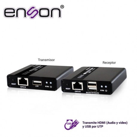 EXTENSOR HDMI ENSON ENS-HDMIE70KVM DE 70MTS MEDIANTE CABLE UTP CAT6/6A/7 SE PUEDE CASCADEAR TRANSMITE VIDEO FULL HD 1080P@60HZ 